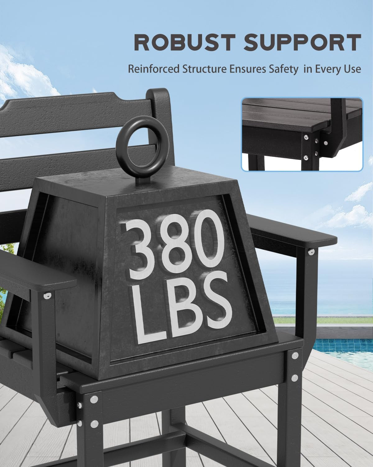 7-Piece Outdoor Dining Set for 6 - All-Weather Patio Furniture HDPE Table with Umbrella Hole and Chairs for Garden, Backyard, Poolside,Balcony, Black-3