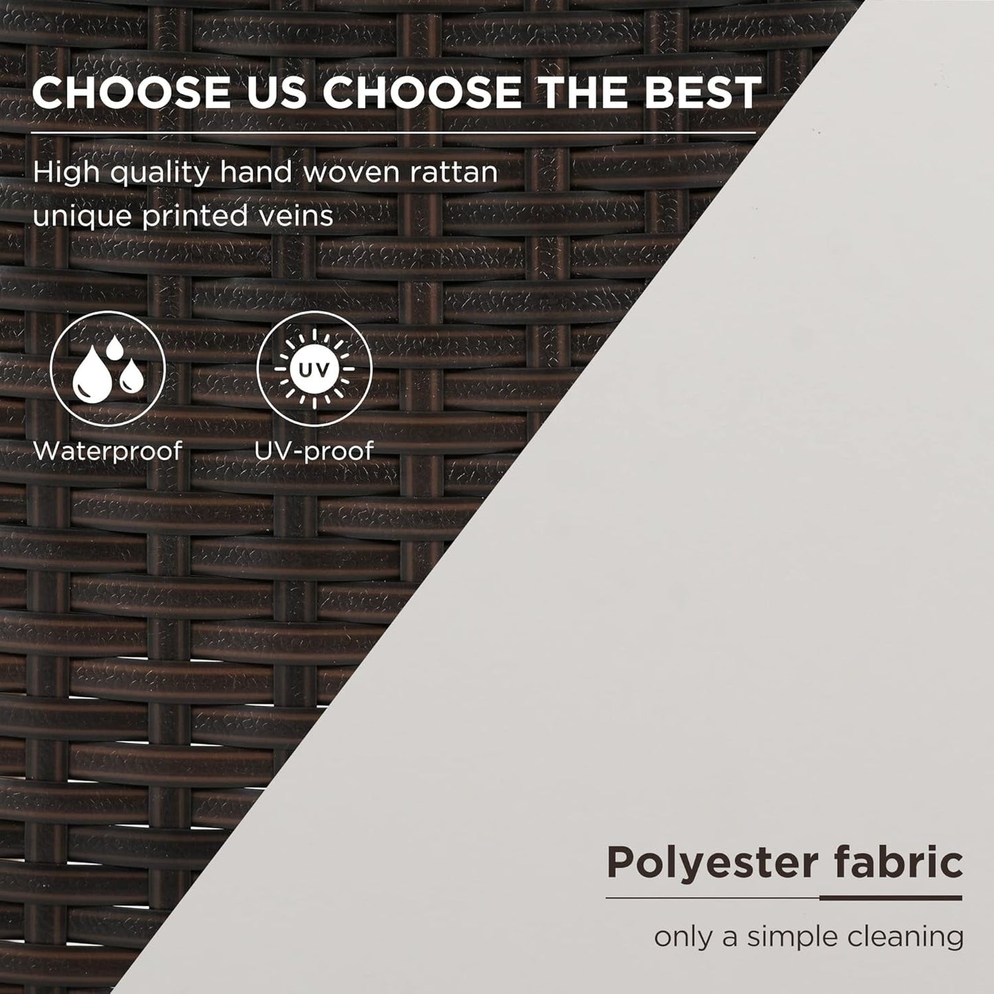 Patio Furniture Sets 4 Pieces, All Weather Outdoor PE Rattan Sofa with Wood Table and Legs, for Lawn, Backyard, Poolside or Garden, Beige-3