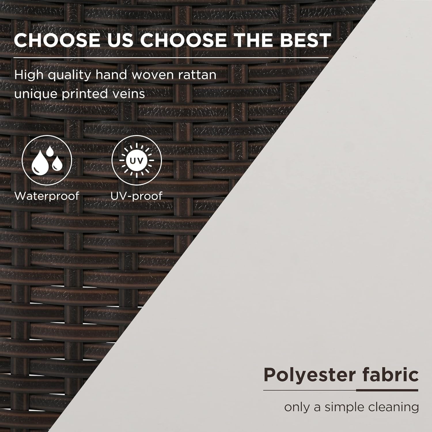 Patio Furniture Sets 4 Pieces, All Weather Outdoor PE Rattan Sofa with Wood Table and Legs, for Lawn, Backyard, Poolside or Garden, Beige-3