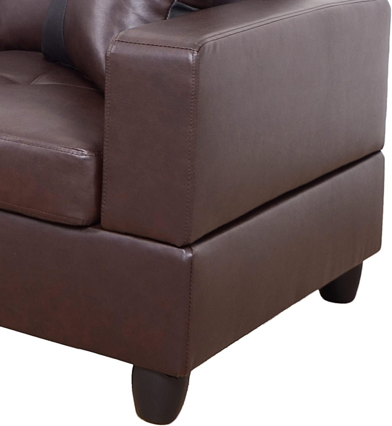 Brown Leather Sectional Couch for Living Room Set,Sectional Sofa L Shape Couch with Storage Ottoman/Brown Faux Leather/Facing Left Chaise-4