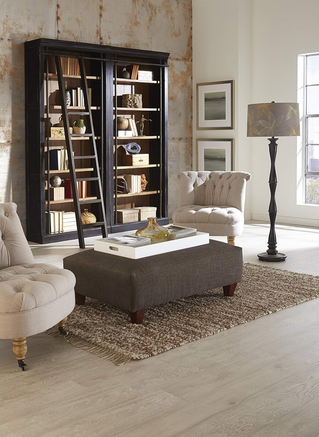 8' Tall Bookcase Wall with Ladder, Storage Organizer, Display Shelf for Office, Black-0