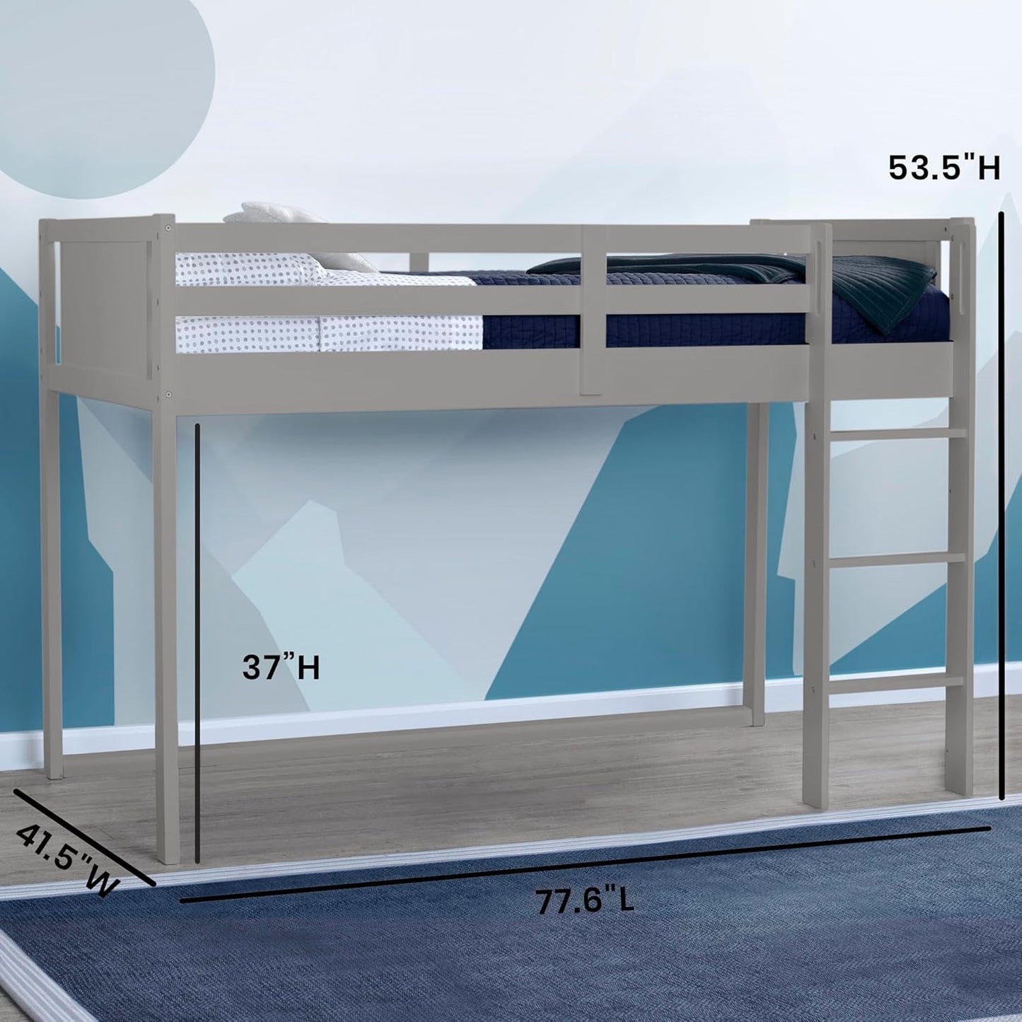 Twin Loft Bed with Guardrail and Ladder (Coordinates with Batman, Spider-Man & Harry Potter Tents Sold Separately), Grey-1