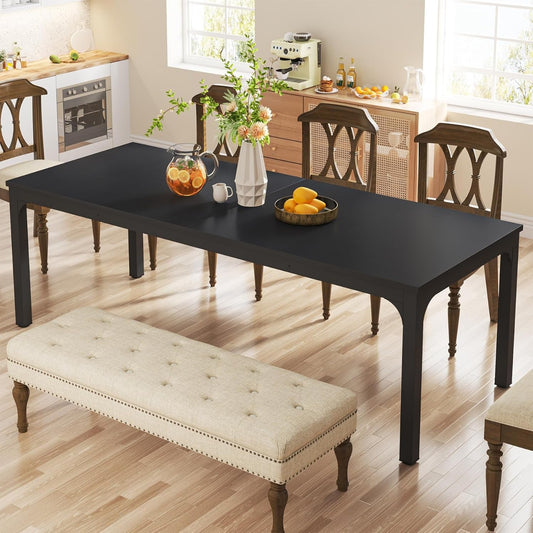 Black Dining Table for 6-8 Person, 78 Inch Large Long Rectangle Kitchen Dinner Table for Dining Room, 78.7 X 27.5 X 29.5 Inches(Only Table)-0
