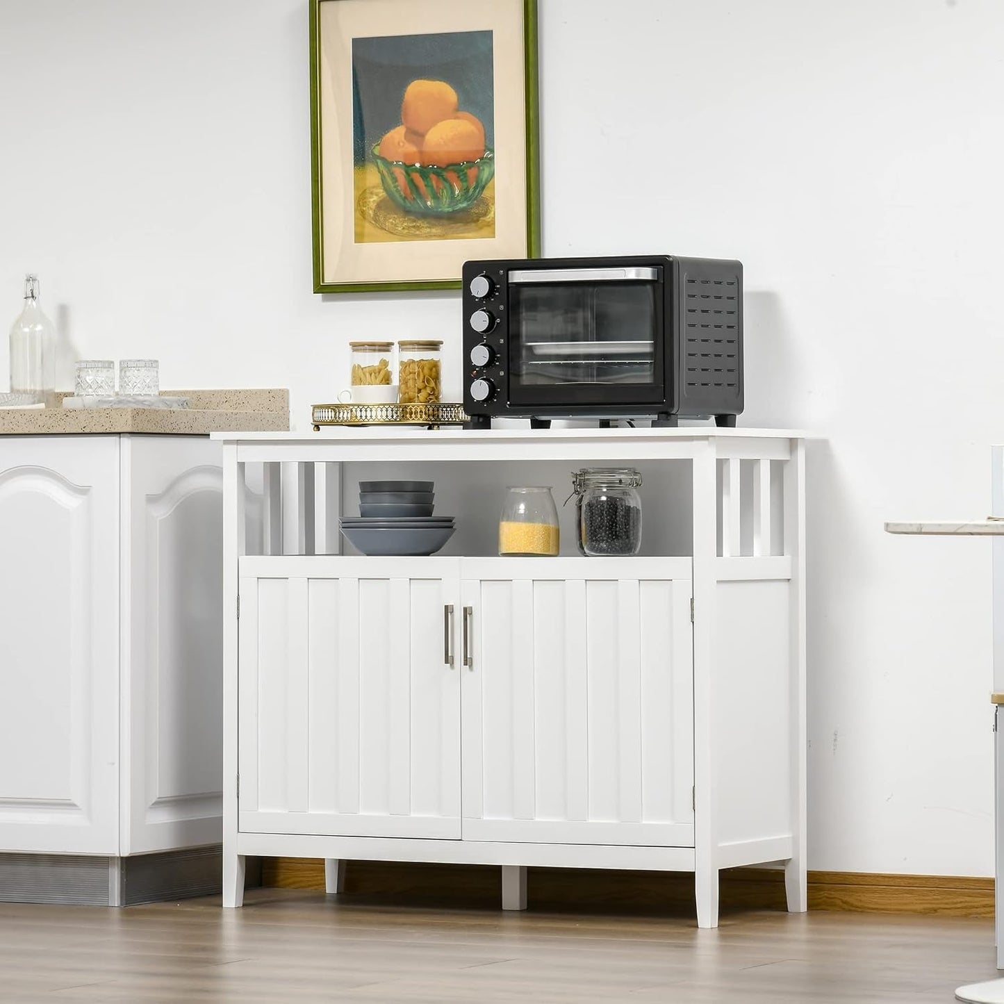 Kitchen Coffee Bar Cabinet White with Storage Doors-3