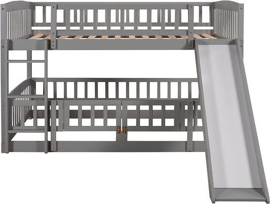 Gray Bunk Bed with Fence, Slide, and Ladder-1