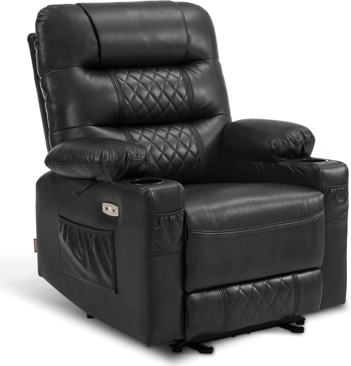 Power Recliner Chair, Electric Reclining with Heat and Vibration for Adult, Cup Holder, USB Port, Extended Footrest, Faux Leather, Living Room, PR621 (Black)-0