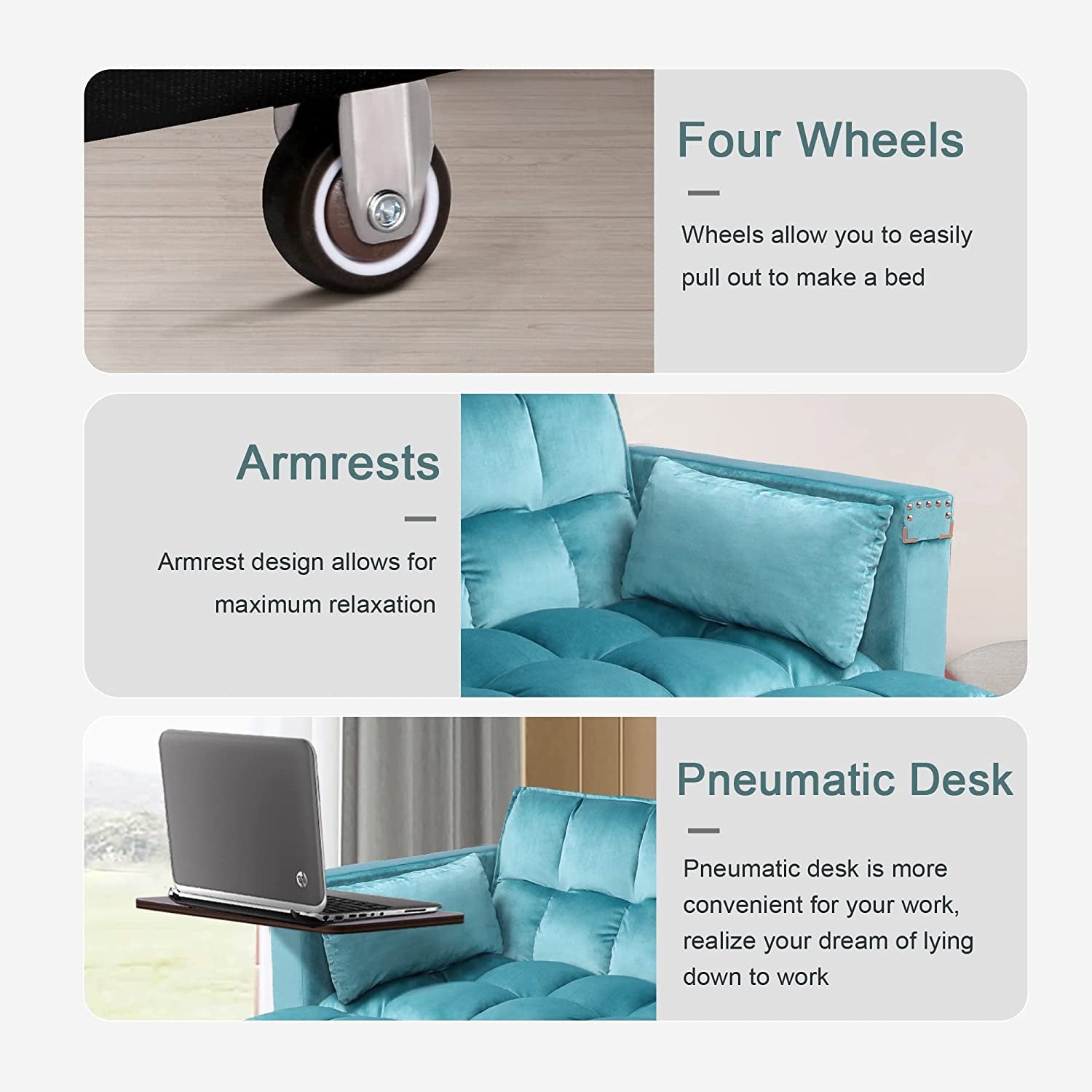 Multi-Functional Velvet Sleeper Sofa with Hidden Table-2