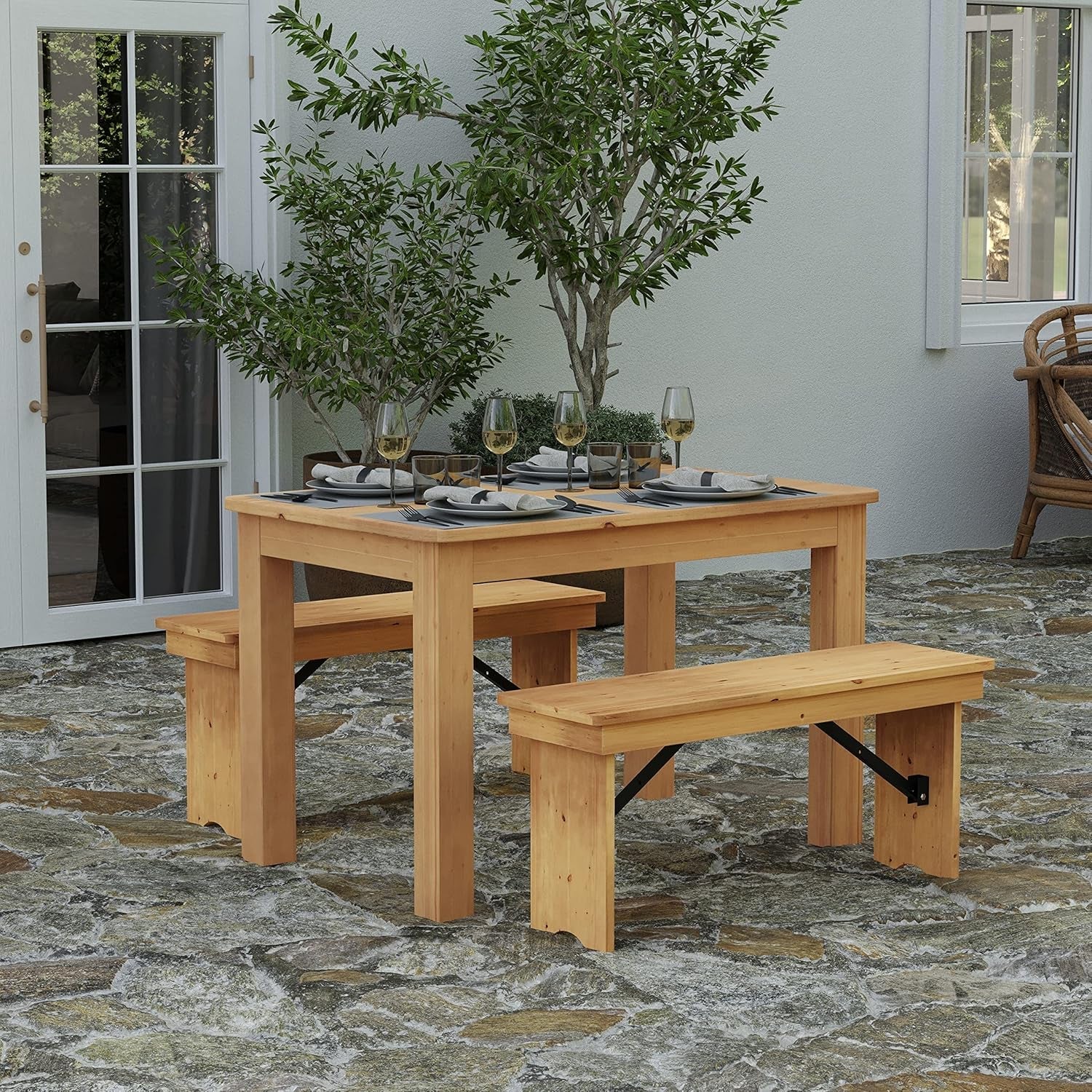 Light Natural Solid Wood Dining Table, Kitchen Table with Square Legs, Farmhouse Dining Table, 46" X 30", Seats 4, Rustic Finish for Indoor or Outdoor Use-2