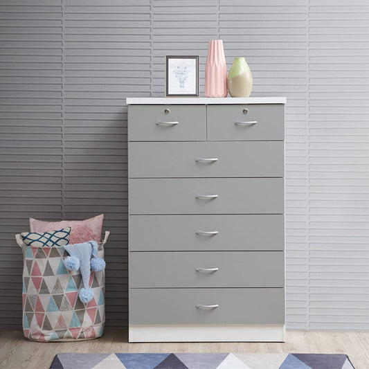 7-Drawer Grey Dresser with Top Locks-0