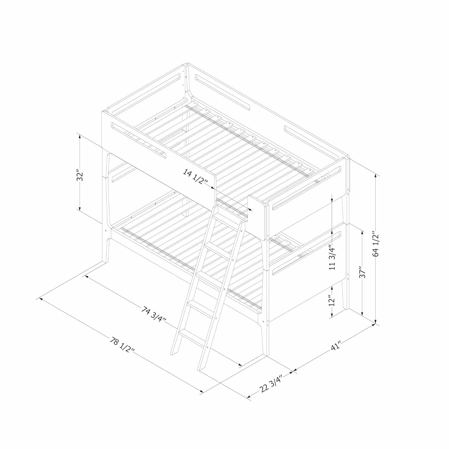 Bebble Bunk Bed, Twin, Charcoal Gray and Exotic Wood-1