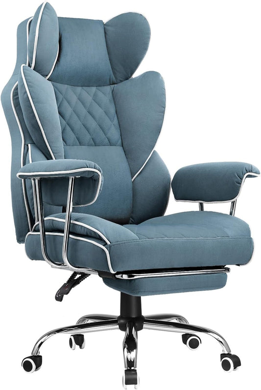 Big and Tall Gaming Chair with Pocket Spring Lumbar Support, Ergonomic Office Chair with Footrest, Executive Desk Chair with Outward Fixed Soft Armrests, Computer Chair with High Back, Blue-0