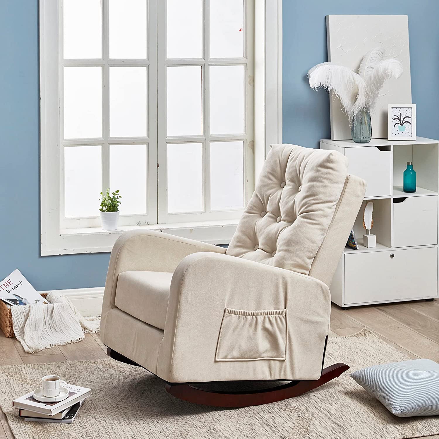 Beige Fabric Manual Recliner for Home Theater-0