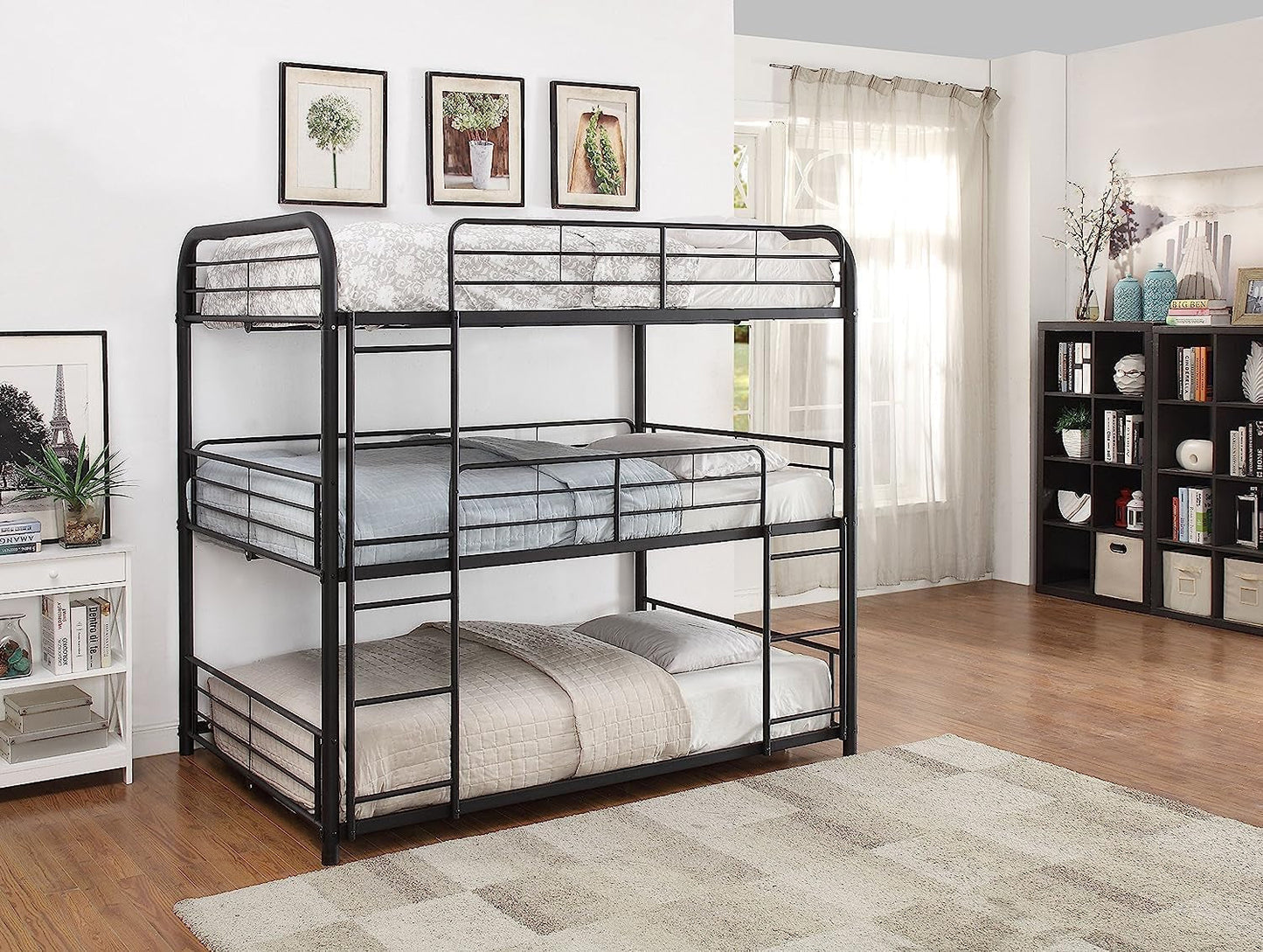 Cairo Metal Frame Full Triple Bunk Bed in Sandy Black-2
