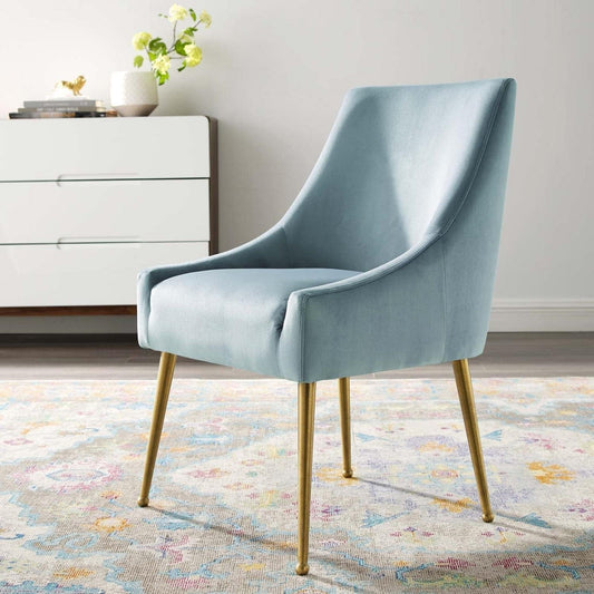 Discern Upholstered Performance Velvet Dining Chair, Light Blue-1