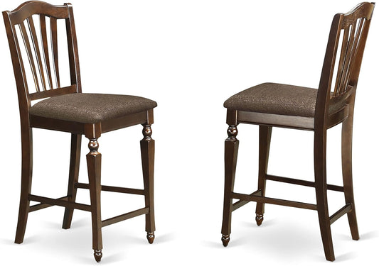 CHS-MAH-C Chelsea Counter Height Stools - Linen Fabric Upholstered Wood Dining Chairs, Set of 2, Mahogany-0