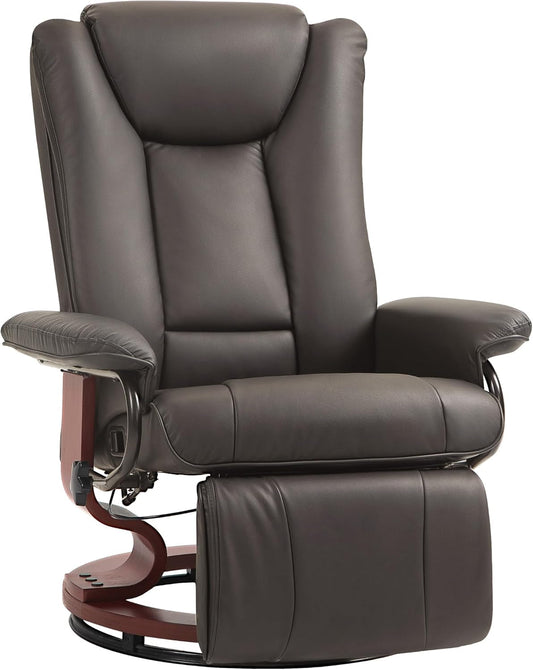 Manual Swivel Recliner Chair, PU Leather Reclining Chair with Footrest for Living Room, Brown-0