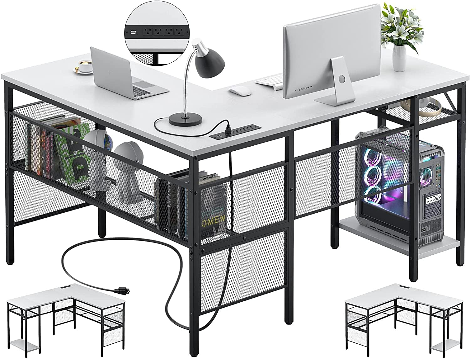 Modern L-Shaped Desk with Power & Storage-1