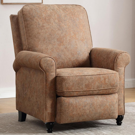 Push Back Recliner Chair, Textured Fabric Overstuffed Wingback Recliner, Adjustable Pushback Chair with Padded Seat and Back, Single Reclining Sofa for Living Room, Bedroom(Retro Brown)-0