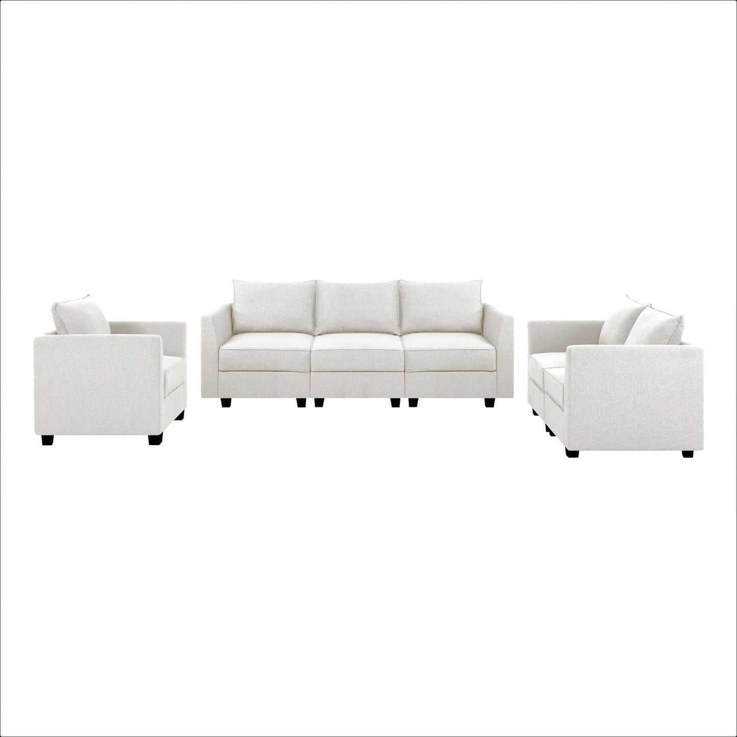 Elizabeth Modern Linen Living Room Furniture Sets - 3 Pieces Sofa, Loveseat and Armchair - Muebles Para La Sala Juegos Living Room Set - Modular Sofa Sectional Couch Set - White-2