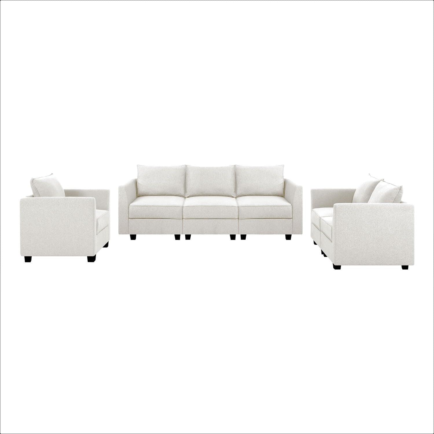 Elizabeth Modern Linen Living Room Furniture Sets - 3 Pieces Sofa, Loveseat and Armchair - Muebles Para La Sala Juegos Living Room Set - Modular Sofa Sectional Couch Set - White-2