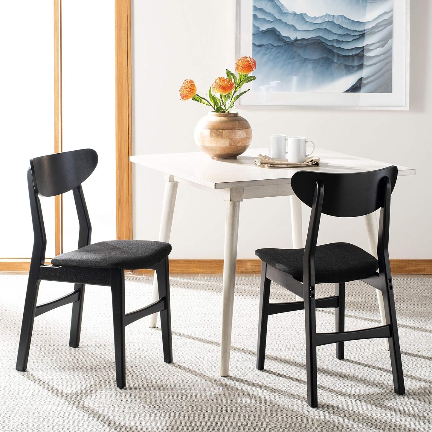Home Lucca Retro Black and Black Cushion Dining Chair, Set of 2, Wood-3
