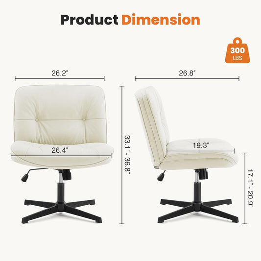Criss Cross Legged Chair, Armless Office Desk Wide Seat No Wheels, Swivel Height Adjustable Comfy Computer Task Seating Modern Home Room-1
