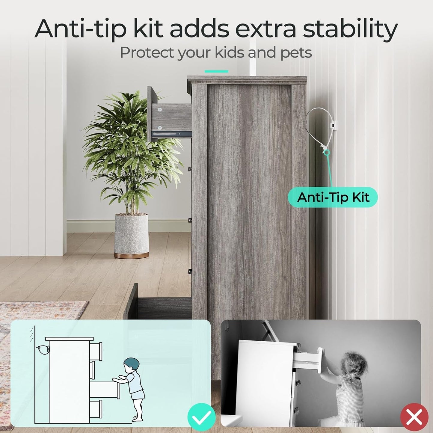 Farmhouse 5-Drawer Dresser - Grey Chest of Drawers for Bedroom and Living Room Organization, Wood Dresser with Ample Storage Space and Rustic Charm-4