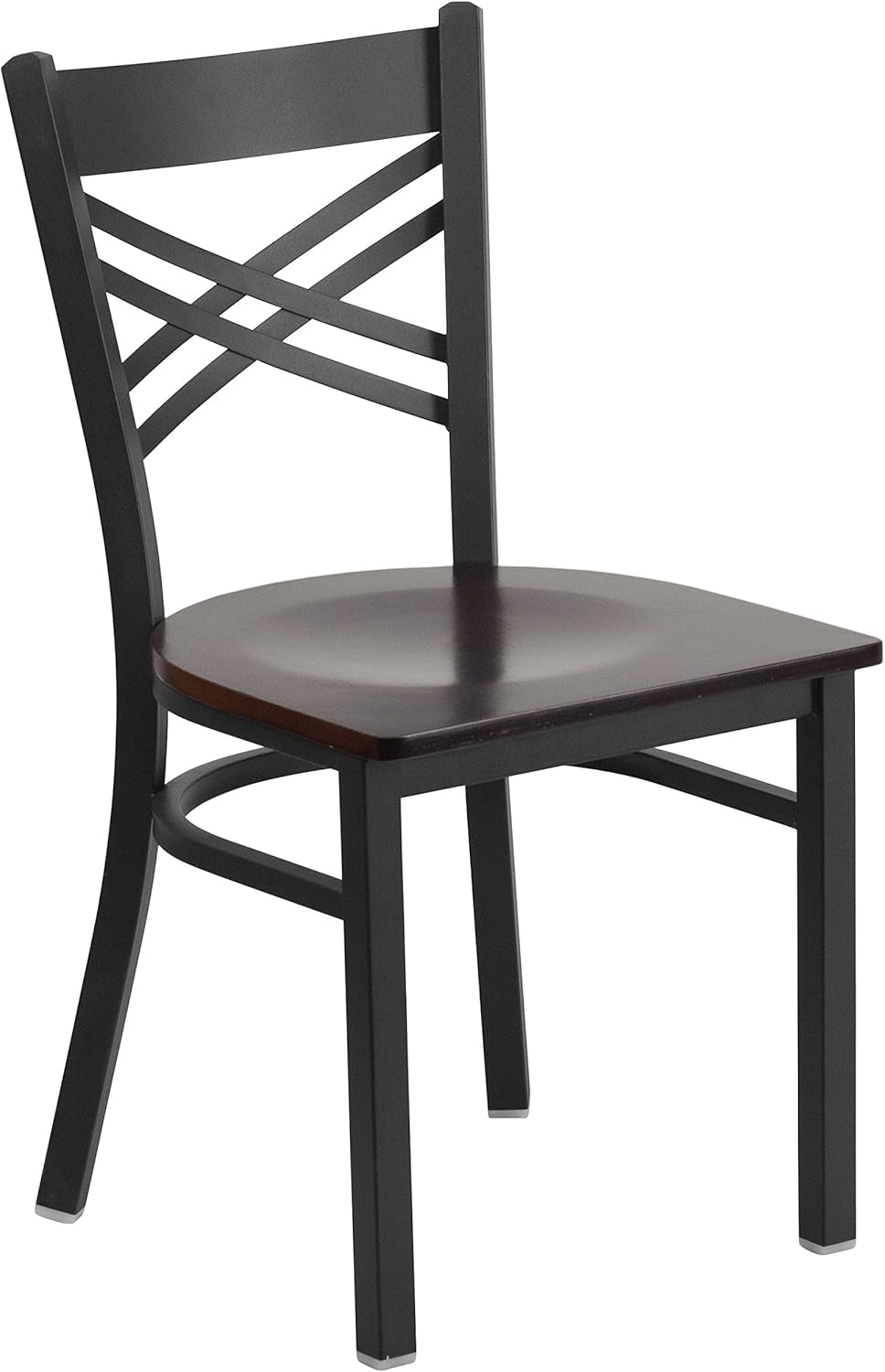 2 Pack HERCULES Series Black ''X'' Back Metal Restaurant Chair - Walnut Wood Seat-2