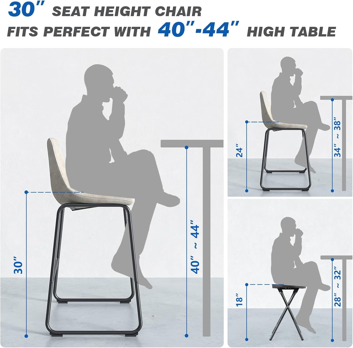 Pu Faux Leather Bar Stools Set of 2, Industrial Pub Barstools with Back and Footrest, Modern Armless Bar Height Stool Chairs (Beige, 30" Barstool X2)-2