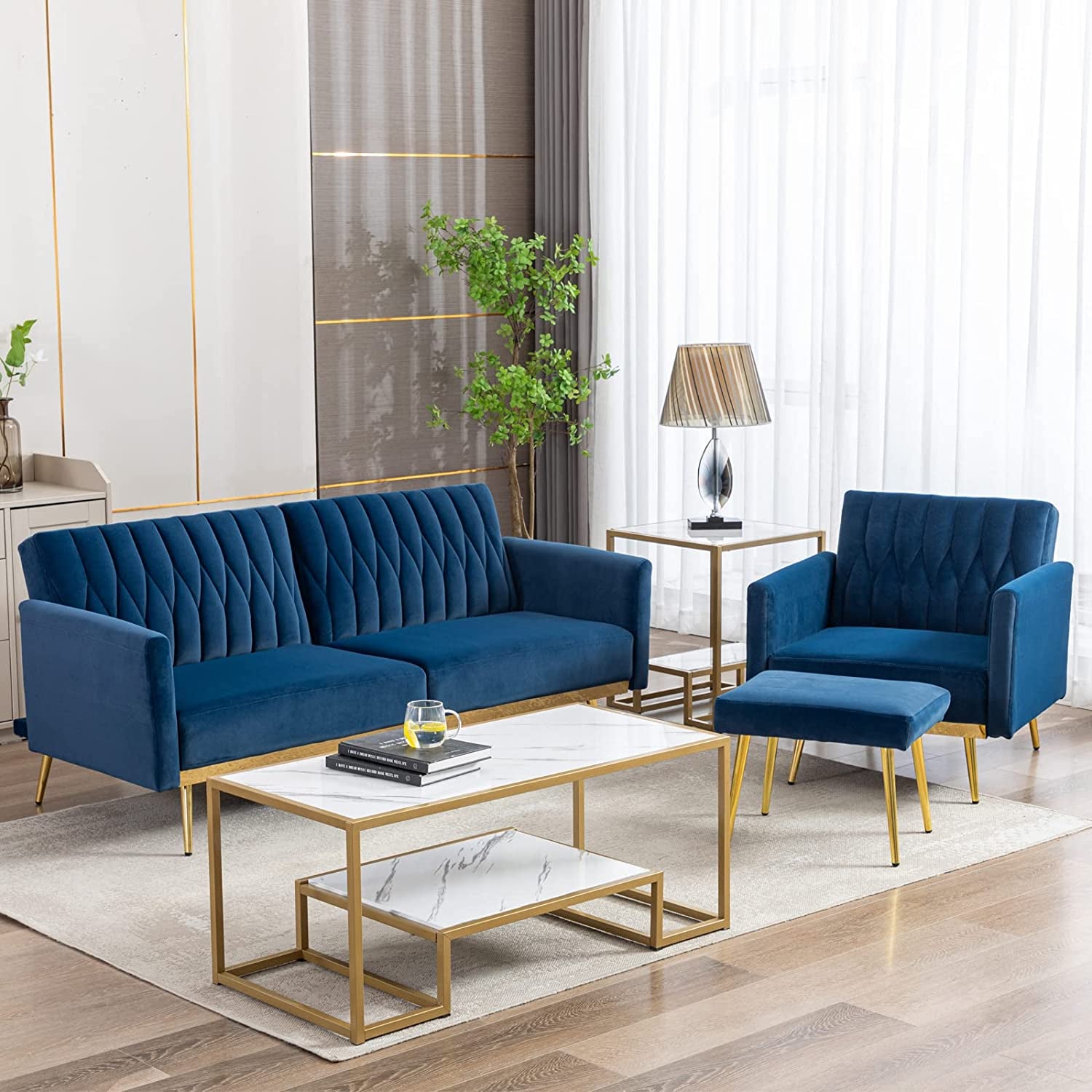 Adjustable Velvet Lounge Chair with Ottoman-1