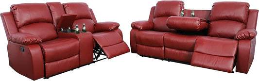Bonded Leather Living Room Furniture Set Reclining Sofa Set Loveseat Furniture Sets in Living Room Sofa Recliners (Sofa+Loveseat, Red)-0