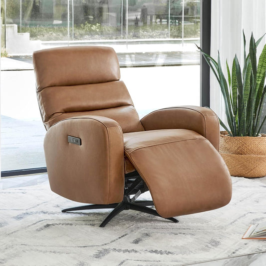 Genuine Leather Power Swivel Recliner Chair for Adults, Dual Motor Modern Electric Recliner for Living Room, Adjustable Power Headrest, with USB and Type-C Ports, Saddle Brown-0