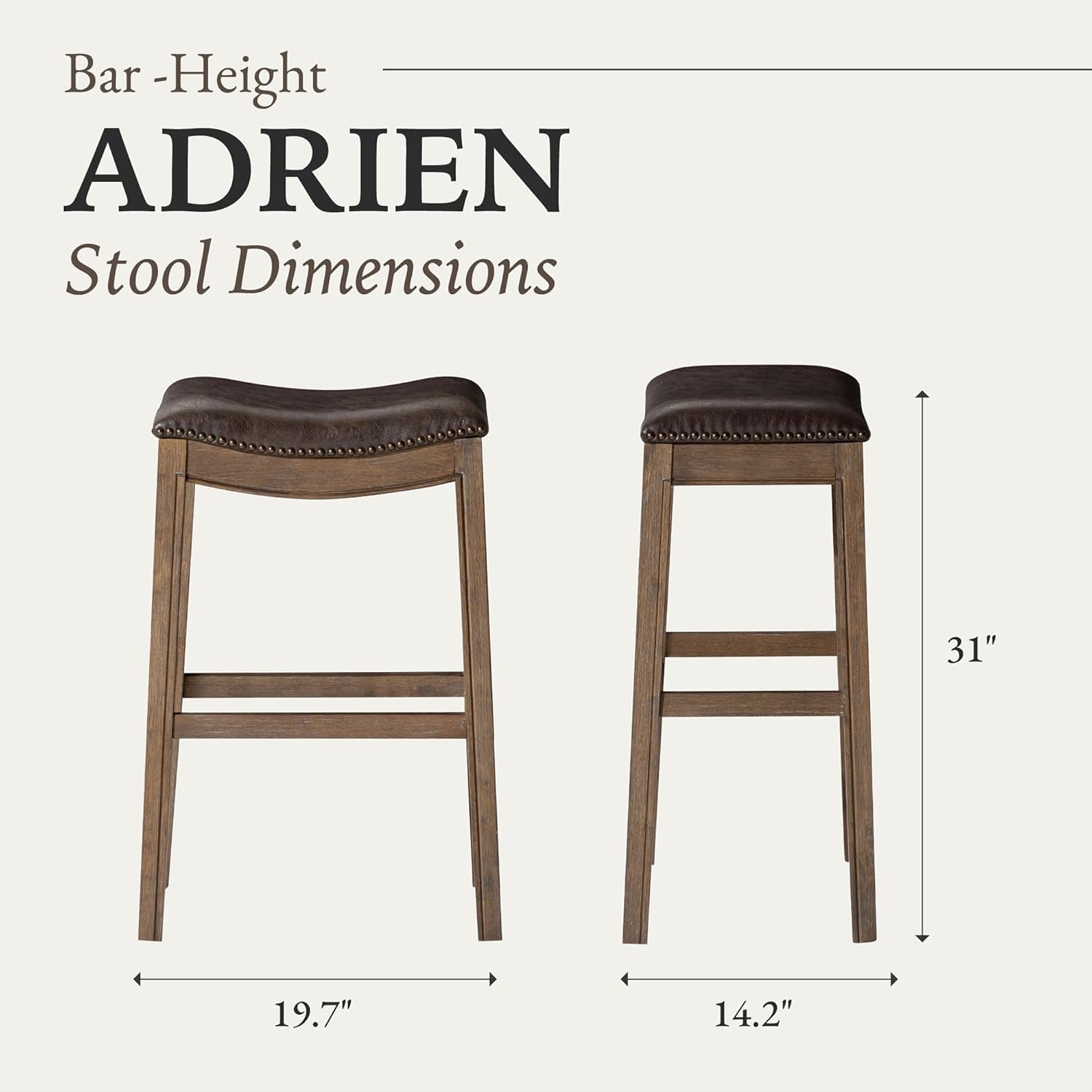 Adrien 31 Inch Bar Height Backless Saddle Barstool in Dark Walnut Finish with Marksman Saddle Vegan Leather Cushion Seat-2