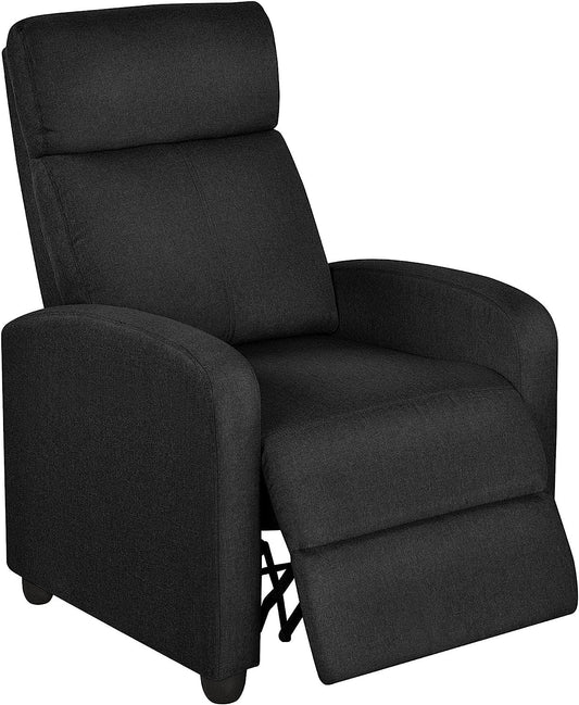Fabric Push Back Recliner Chair, Pocket Spring, Matte Black-0