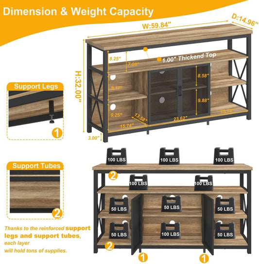 Tall TV Stand for 55-65" TVs, Storage Oak-1