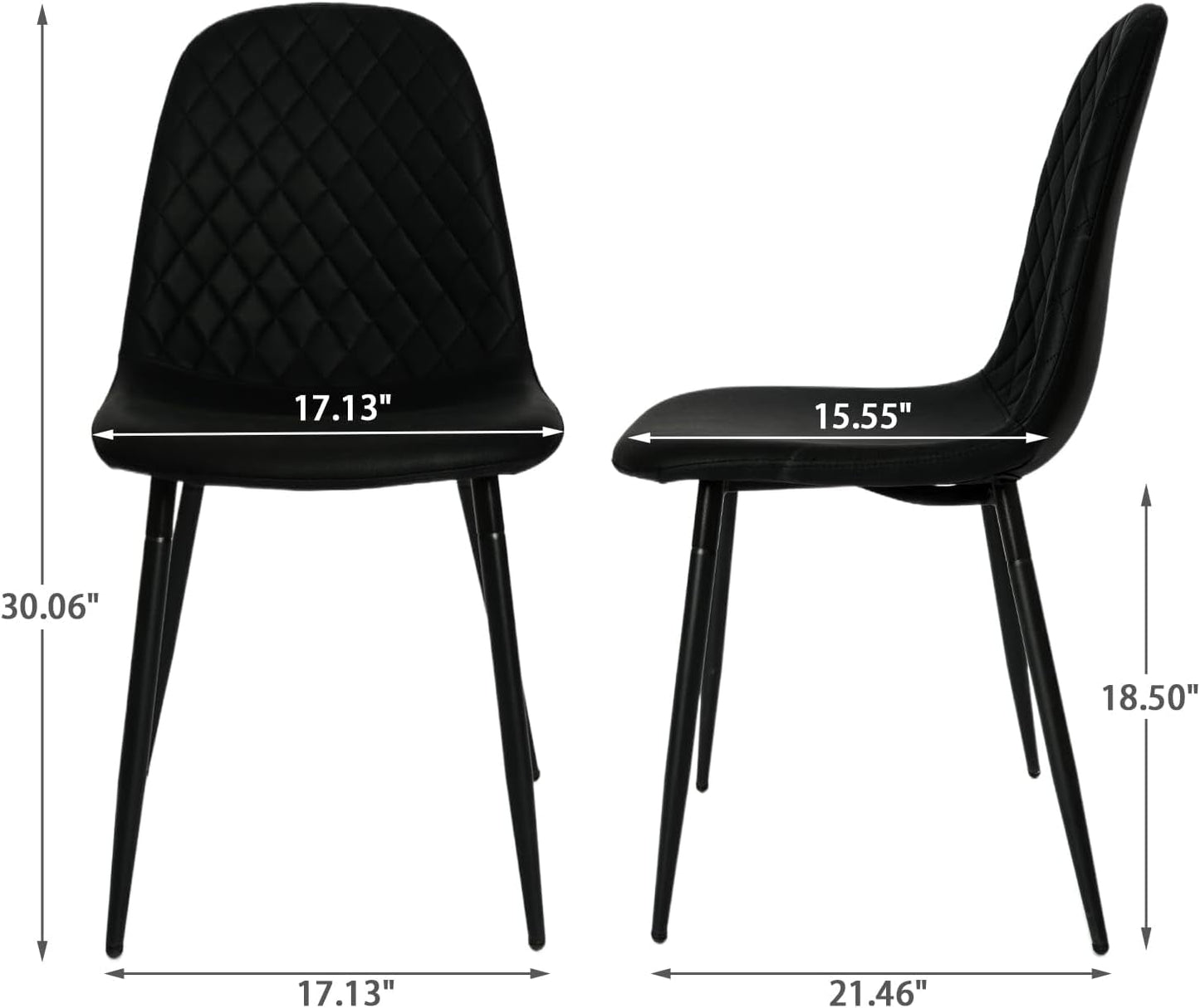 Modern Black Dining Chairs Set of 2, PU Leather Dining Room Chairs Upholstered Accent Chairs with Metal Legs for Kitchen, Living Room, Black-2