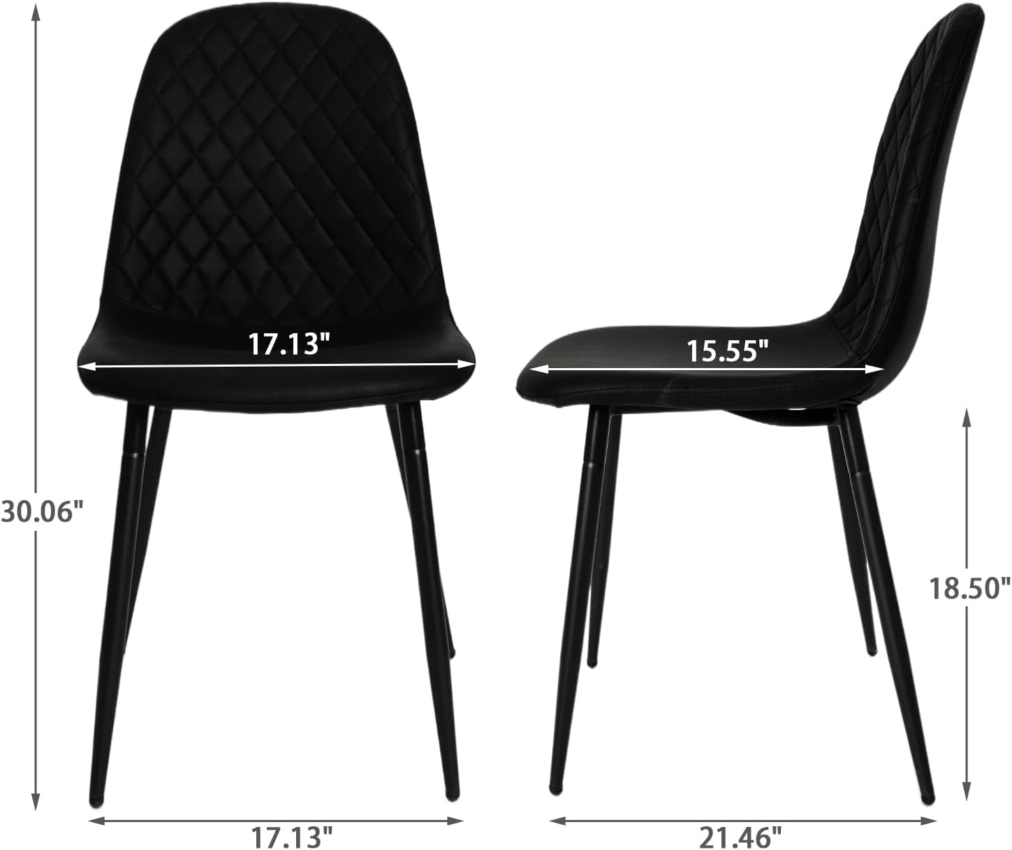 Modern Black Dining Chairs Set of 2, PU Leather Dining Room Chairs Upholstered Accent Chairs with Metal Legs for Kitchen, Living Room, Black-2