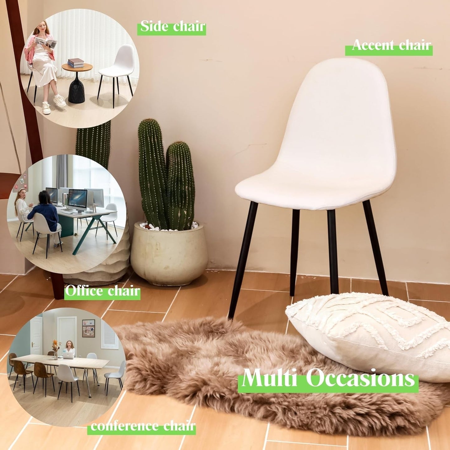 Beige Suede Mid-Century Dining Chairs Set of 4-4