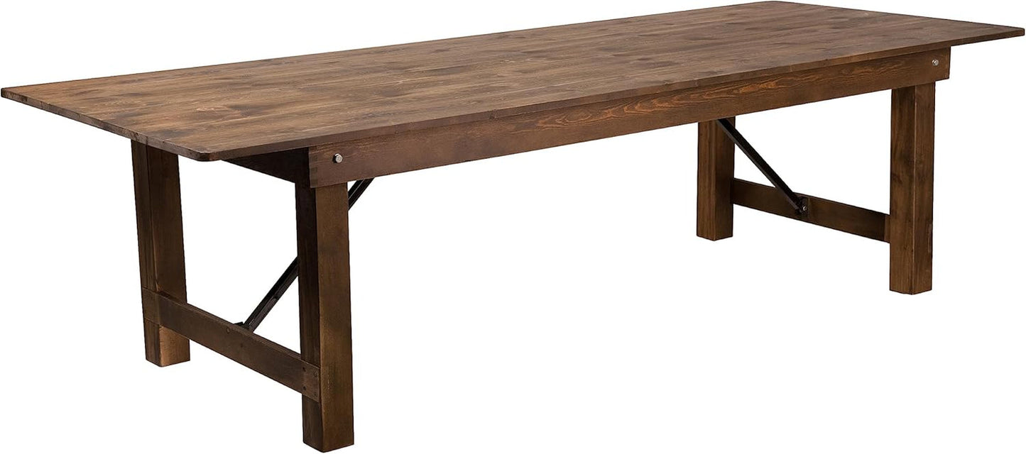 Hercules Series 9' X 40" Rustic Solid Pine Folding Dining Table, Rectangular Antique Farmhouse Dining and Event Extension Table-0