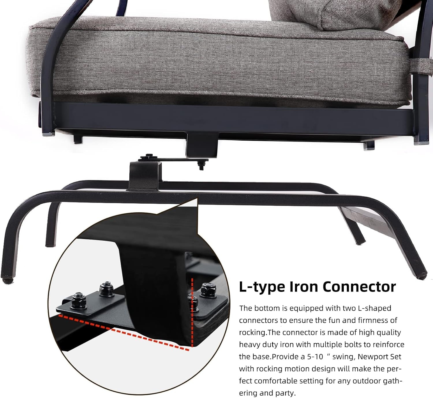 5-Piece Patio Furniture Sets with 30 Inch CSA Approved 50,000 BTU Square Propane Fire Pit Table,4 Rocking Frame Chairs with Gray Cushions-4