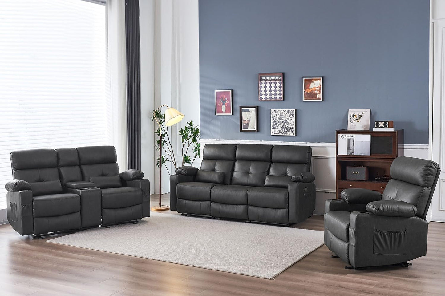 Recliner Sofa Sets for Living Room, 3 Pieces Recliner Furniture Sofa Set, Power Recliner Sofa, Loveseat, Recliner, Power Recliner Sofa Set for Living Room Furniture Set-0