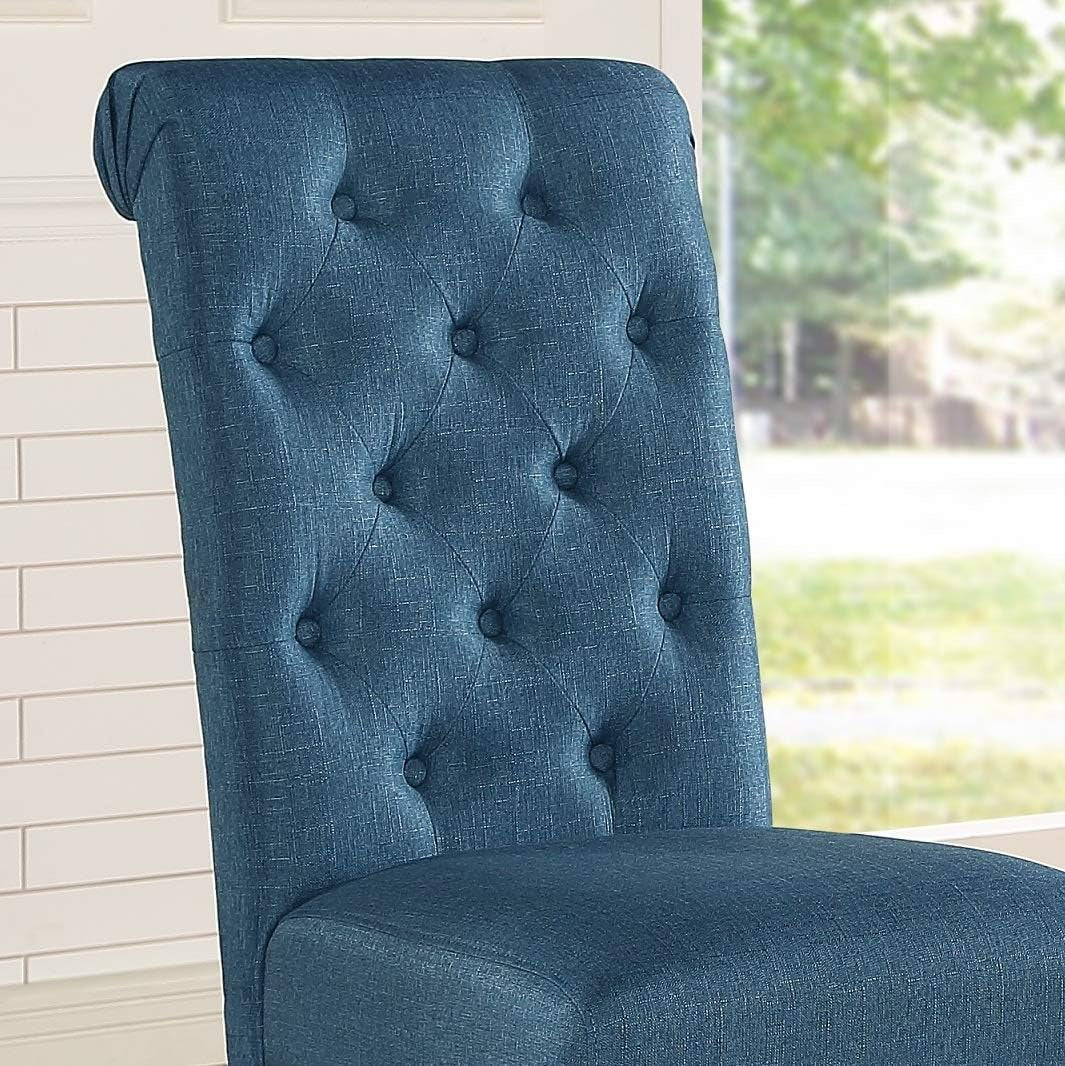 Leviton Solid Wood Tufted Parsons Dining Chairs, Set of 2, Blue-1