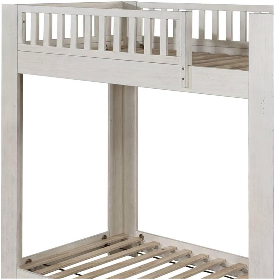 Cedro Twin over Twin Bunk Bed with Wood Ladder in Weathered White-4