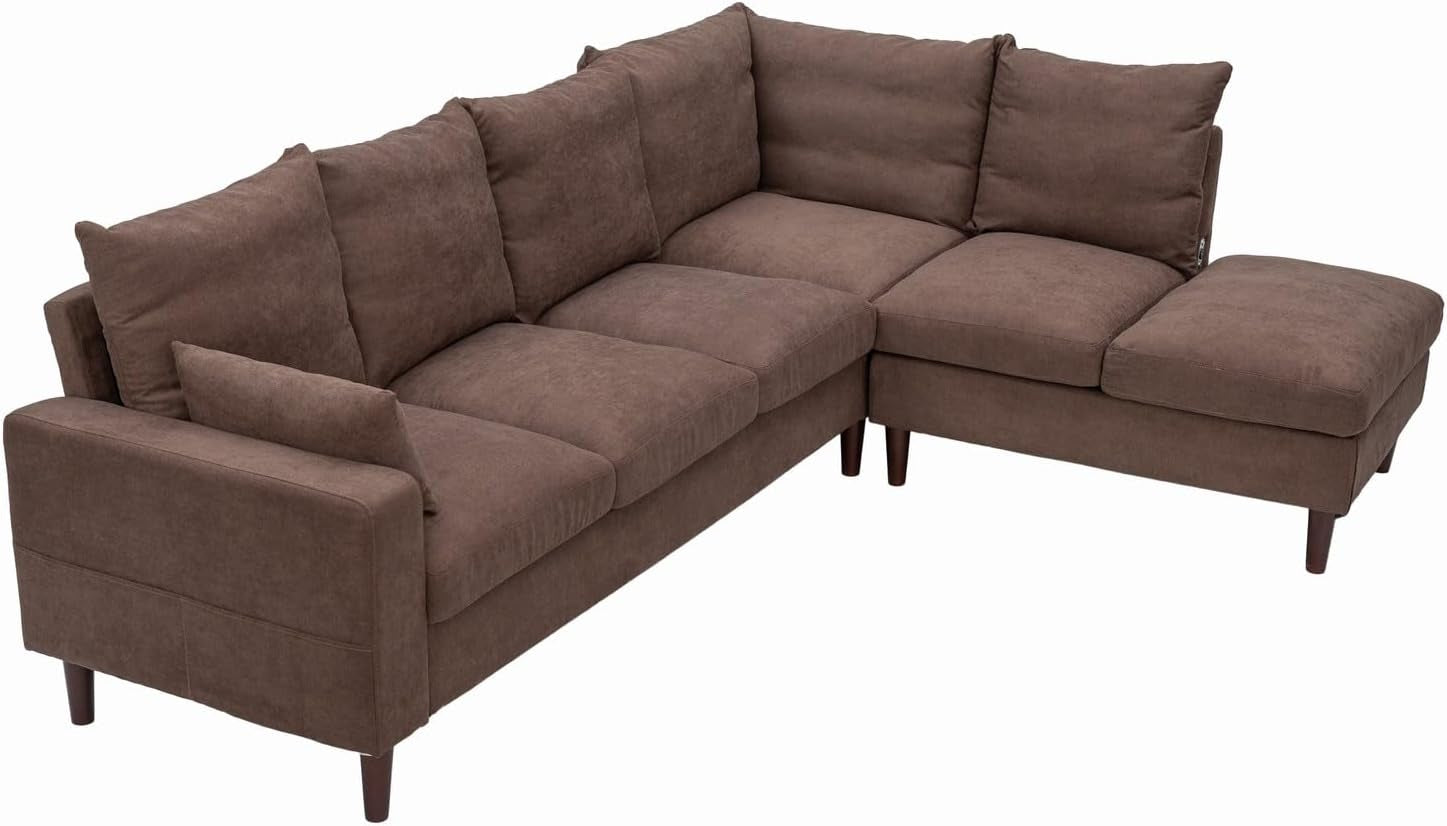Sectional Sofa Living Room Furniture Set L Shape Couch Linen Fabric for Home Room Decor Bedroom,3 Seater Left Facing Chaise (Brown, 6 Seater Corner with Bulit-In USB Chaise)-4