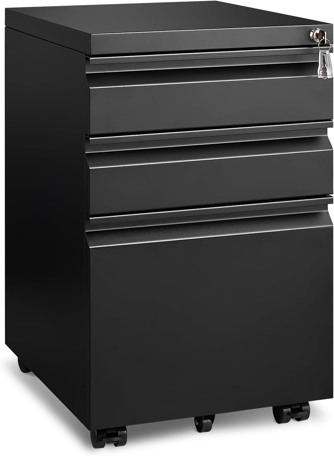 3 Drawer File Cabinet for Home Office, under Desk Mobile Filing Cabinet with Lock for A4-Size/Letter-Size/Legal-Size, Black (HSEJ-3D)-0