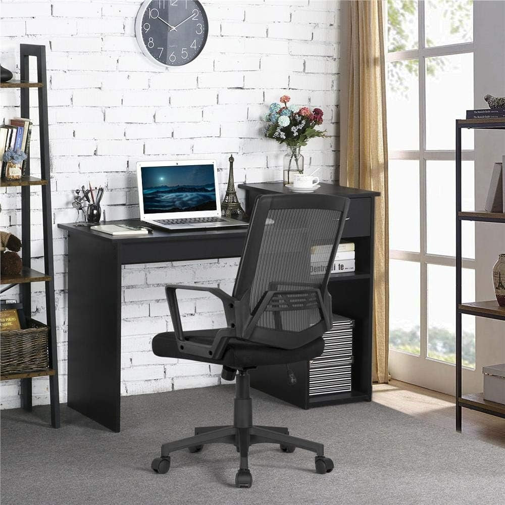 Modern Desk & Mesh Chair Set, Drawer, Shelves-3