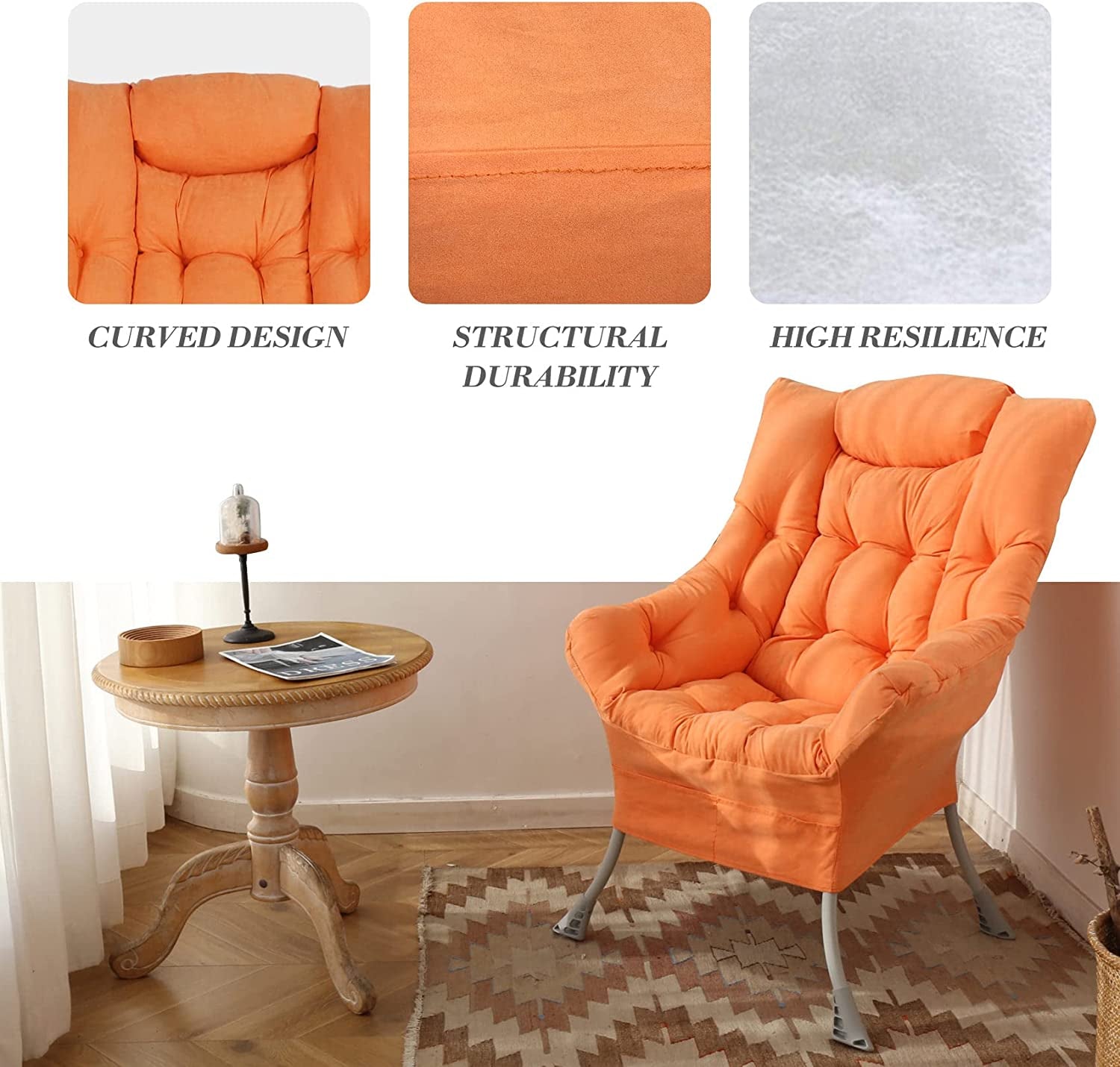Orange High-Backed Upholstered Armchair for Modern Living Rooms-3