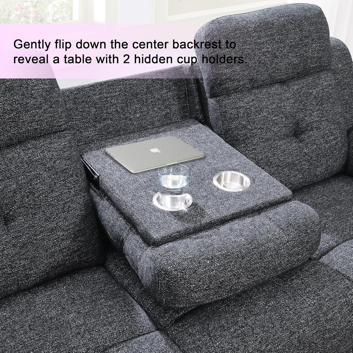 Breathable-Chenille-Fabric-Reclining-Sofa-And-Loveseat-Set, Double-Recliner-For-Living-Room, Manual-Reclining-Sofa,Soft/Drop down Table(Charcoal Gray)-4