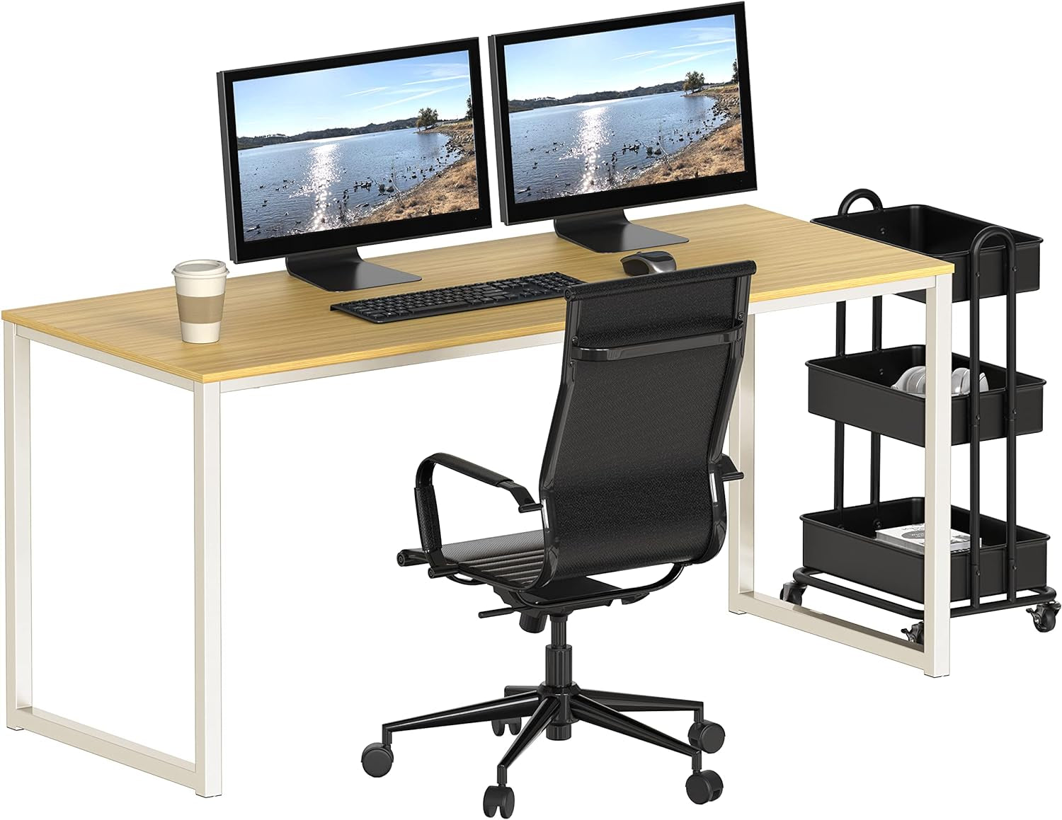 Home Office 55 Inch Computer Desk, 24" Deep, Oak-4