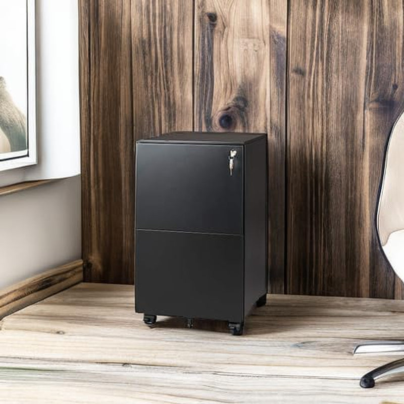 2-Drawer Rolling File Cabinet with Lock, Metal Filing Cabinet for Home Office, Fully Assembled under Desk Cabinet, Black-4